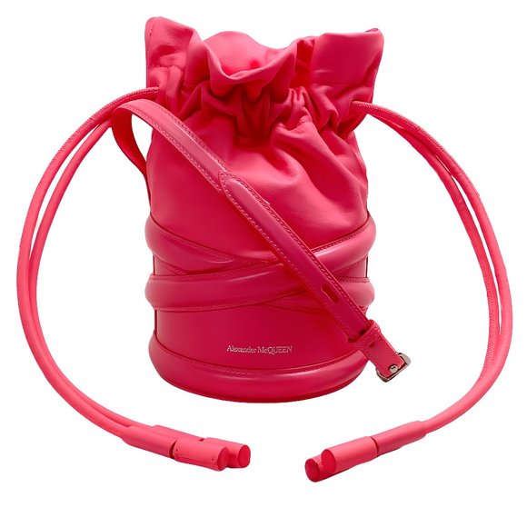 Alexander McQueen Neon Pink Soft Curve Drawstring Bag - Picture 1 of 7